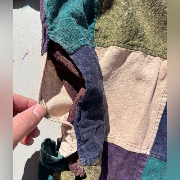 Men's Nepal Shirt Multicolor Patchwork L/XL India Hippie Yoga Namaste Spiritual - Picture 6 of 13